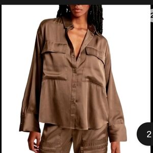Abercrombie Fitch X Nicole Benefield Satiny Brown Long Sleeve Blouse S